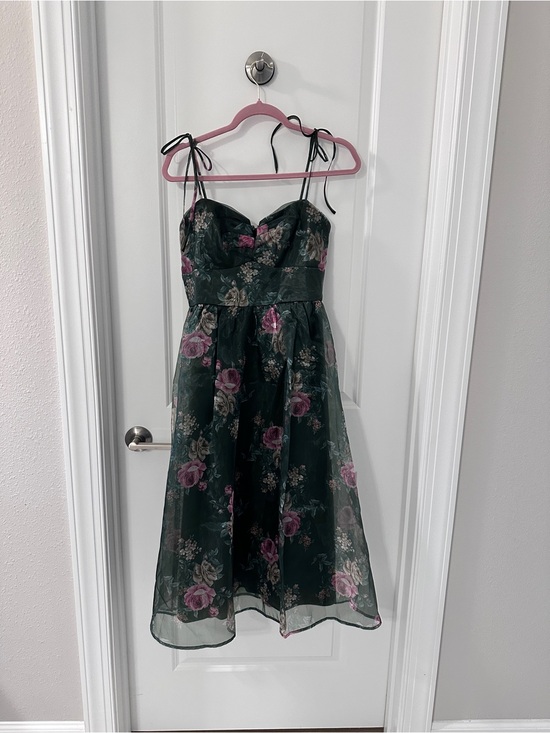 Francesca's Collections Dresses & Skirts - Francesca's Collections Dark Green Midi Dress with Pink Floral Print